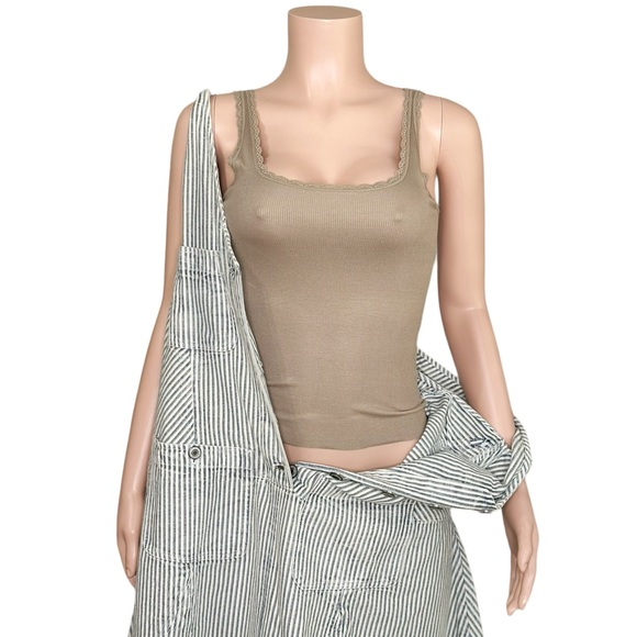 JOAH BROWN Scoop Neck Tank W/ Lace Trim, Taupe Rib, SM - Picture 7 of 11